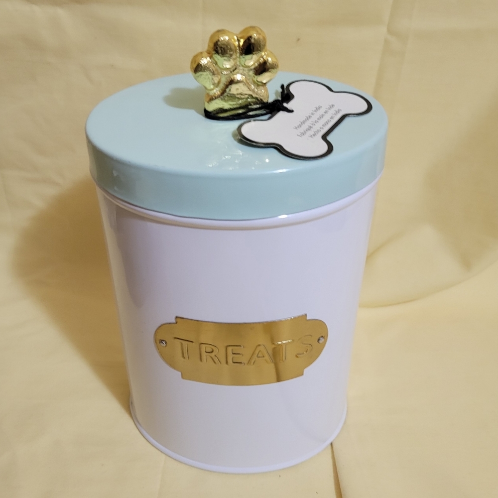 Amici Home Dog Treat Canister Country Cottage Enameled Tin